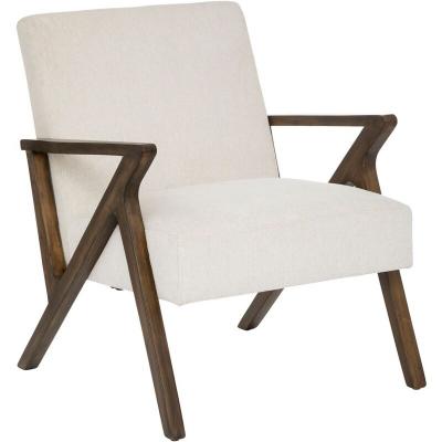 Fauteuil en bois d'h&eacute;v&eacute;a et tissu blanc ivoire - atmosphera
