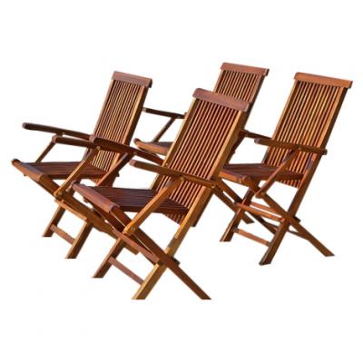 BALI Fauteuil de jardin en teck huil&eacute; massif pliant (lot de 4)