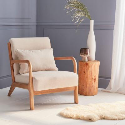 Fauteuil design beige en bois et tissu sweeek