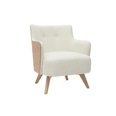 Miliboo - Fauteuil scandinave en tissu effet laine boucl&eacute;e et bois VALMY