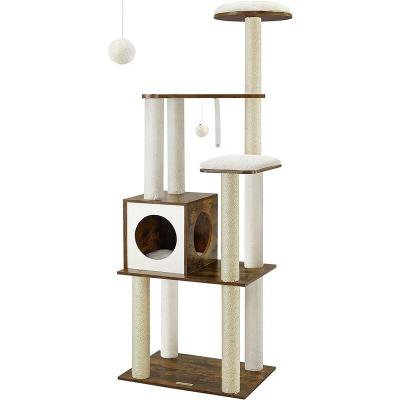Feandrea Arbre &agrave; chat 165 cm multi-niveaux marron rustique