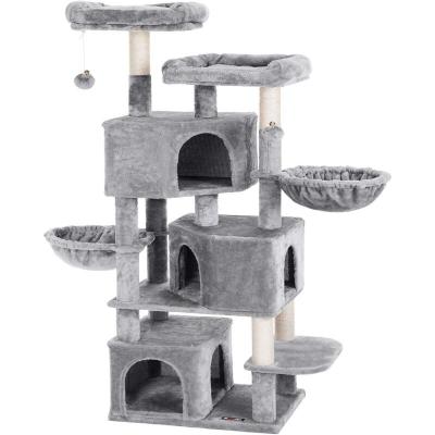 FEANDREA Grand Arbre &agrave; Chat, avec 3 Niches, 164 cm de Hauteur, Gris Clair