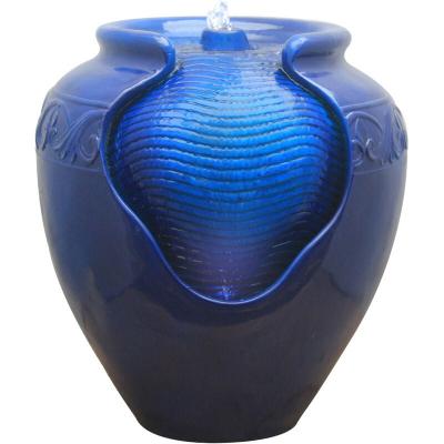 Teamson Home Outdoor Glazed Pot Fountain Blue Royal Blue