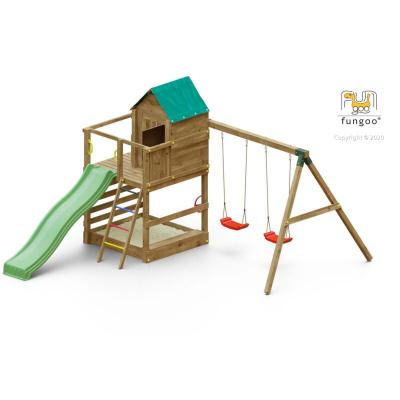 Aire De Jeux Jarcas Avec Balan&ccedil;oire Double - Toboggan Jaune - Fungoo