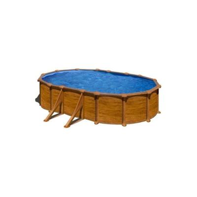 Piscine acier aspect bois Mauritius ovale 5,27 x 3,27 x 1,32 m - Gr&eacute;