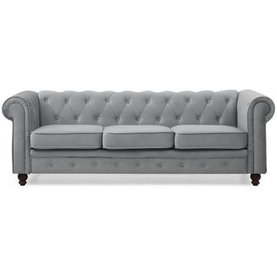 Canap&eacute; 3 places Chesterfield Velours Argent