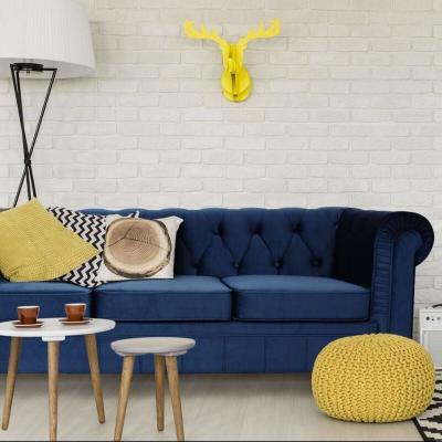 Cotecosy - Grand canap&eacute; 3 places Chesterfield Velours Bleu - Bleu
