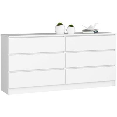 Akord - Grande Commode pour le salon K160 Blanche 160 cm 6 tiroirs fa&ccedil;ade Blanche 160x40x77 cm