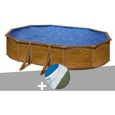 Kit piscine acier aspect bois Gr&eacute; Pacific ovale 5,27 x 3,27 x 1,22 m + Tapis de sol