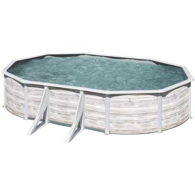Piscine acier aspect bois Gr&eacute; Finlande 6 34 x 3 99 x h.1 22 m