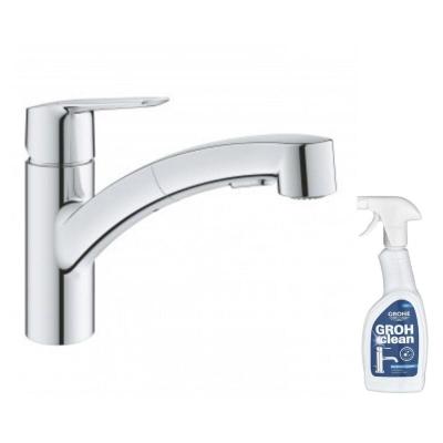 Mitigeur cuisine Start Bec bas chrome douchette extractible avec nettoyant GrohClean