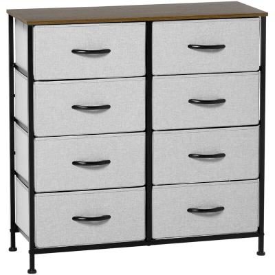 Commode 8 tiroirs pliables acier noir aspect bois non tiss&eacute; gris