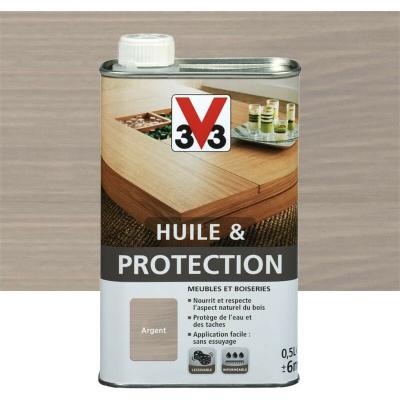 V33 Huile et Protection pour Meubles et Boiseries, Argent 0,5l