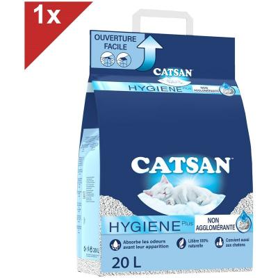 CATSAN Hygiene plus - Liti&egrave;re min&eacute;rale pour chat, 1 sac de 20L