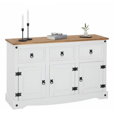 Buffet CAMPO avec 3 tiroirs et 3 portes, style mexicain en pin massif blanc et brun