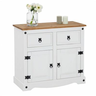 Buffet CAMPO avec 2 tiroirs et 2 portes, style mexicain en pin massif blanc et brun