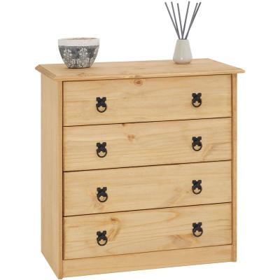 Commode en pin BARRIO, 4 tiroirs en pin massif finition teint&eacute;e/cir&eacute;e 