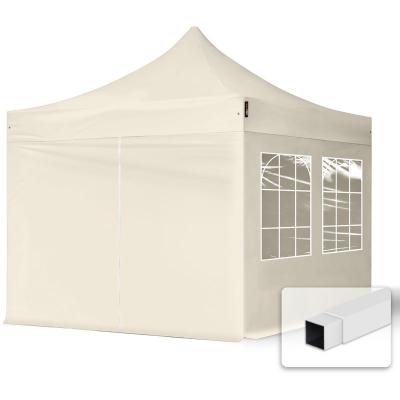 TOOLPORT Tente pliante 3x3 m - Acier, PES d'env. 300g/m&sup2;, c&ocirc;t&eacute;s avec fen&ecirc;tres, couleur cr&egrave;me
