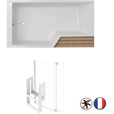 Bain douche antid&eacute;rapante neo compacte + pare bain blanc mat, 150 x 60/80 version gauche