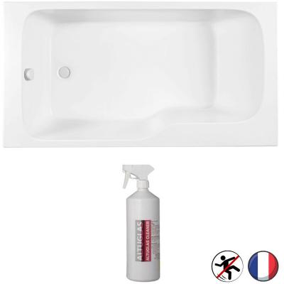 Bain douche malice antid&eacute;rapante + nettoyant blanc mat, 160 x 85 version gauche