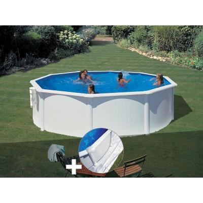 Kit piscine acier blanc Gr&eacute; Bora Bora ronde 3,70 x 1,22 m + Tapis de sol