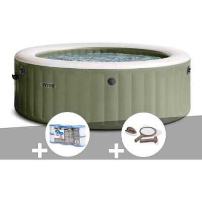 Kit spa gonflable Intex PureSpa Olive rond Bulles 4 places + 6 filtres + Kit d'entretien