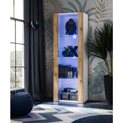 Vitrine armoire Tivoli Komodee - sans LED - Bois naturel Mat & Blanc - L55cm x H159cm x P35cm