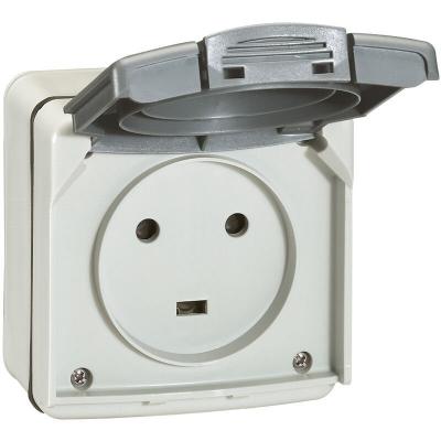 Prise de courant 20 A 2P+T Plexo IP55 - Complet en saillie - Gris
