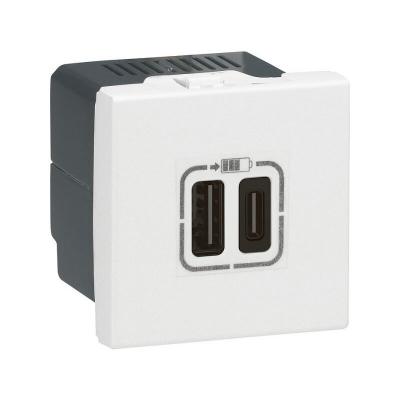 Prise USB type-A + USB type-C Mosaic - 3A - 15W - 2 modules - Blanc