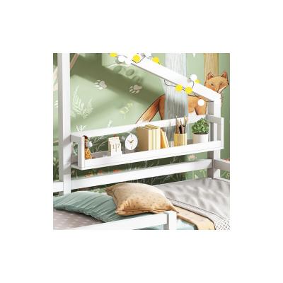 Lit cabane pour enfant avec &eacute;tag&egrave;re de rangement 90x200, en bois de pin, blanc