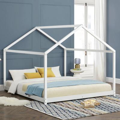Lit cabane pour enfant Cerro avec sommier &agrave; lattes pin 160 x 200 cm blanc