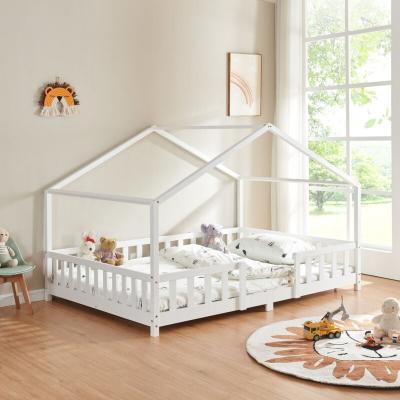 Lit d'Enfant Forme Maison avec Grille de Protection Treviolo  200 x 140 cm Blanc Mat Laqu&eacute;