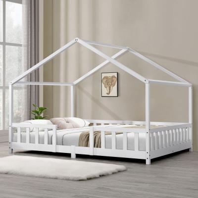 Lit d'Enfant Forme Maison avec Grille de Protection Treviolo  200 x 120 cm Blanc Mat Laqu&eacute;