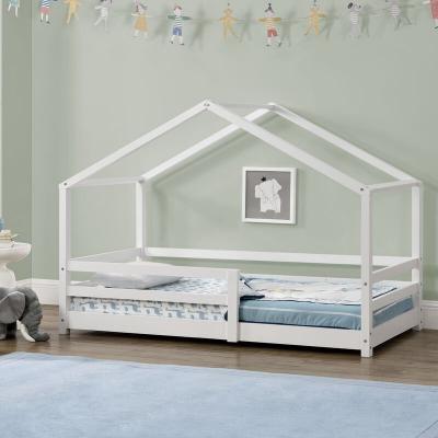 Lit d'Enfant Maison avec Barreaux de S&eacute;curit&eacute; Kn&auml;tten Pin 80 x 160 cm Blanc Mat Laqu&eacute; [en.casa]