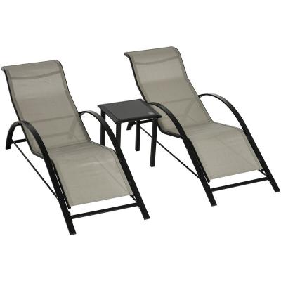 Lot de 2 bains de soleil design contemporain avec table basse gris
