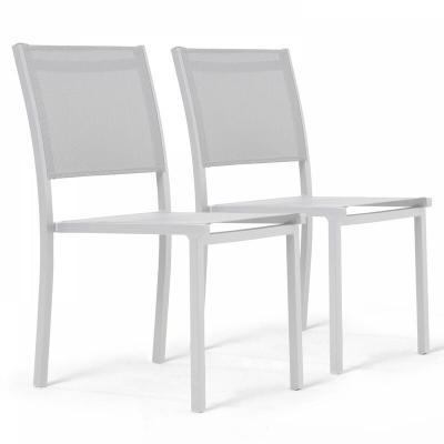 Lot de 2 chaises de jardin aluminium et textil&egrave;ne blanc - Blanc