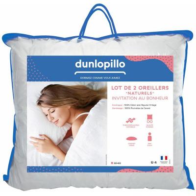 Dunlopillo Lot de 2 oreillers Invitation au Bonheur - 100% plumettes