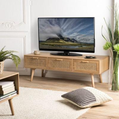 Meuble TV couleur naturel 3 tiroirs cannage - RODRIGUE