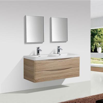 Meuble salle de bain design double vasque PIACENZA largeur 120 cm ch&ecirc;ne clair