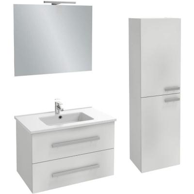 Meuble vasque 80 cm JACOB DELAFON Ola Up + colonne de salle de bain + miroir et spots blanc brillant