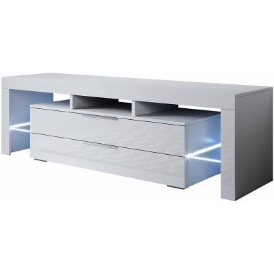 Meuble de t&eacute;l&eacute;vision blanc avec tiroirs et lumi&egrave;res LED Sayen Domensino