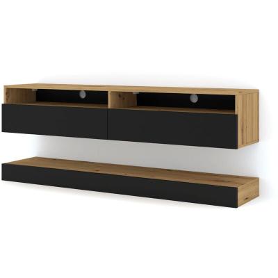 Bim Furniture Meuble TV Duo 160 cm suspendu Ch&ecirc;ne Artisan / Noir Mat