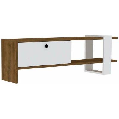 Meuble TV 1 porte kaine 120cm Bois Naturel et Blanc - Bois / Blanc