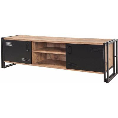 Meuble tv style industriel senlid l180cm m&eacute;tal noir et bois clair
