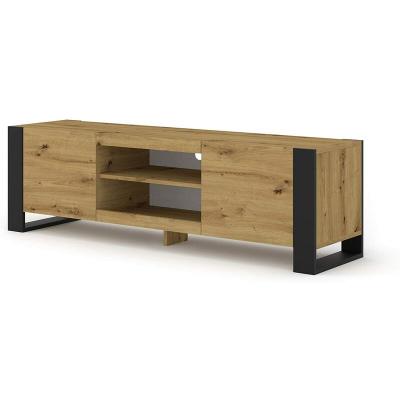 Meuble TV bas Mondi 158 cm Hi-Fi Commode avec pieds noirs Ch&ecirc;ne artisanal