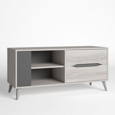 Meuble TV Salle &agrave; Manger Orly Couleur Ch&ecirc;ne Clair et Gris, 1 Porte et 2 tiroirs