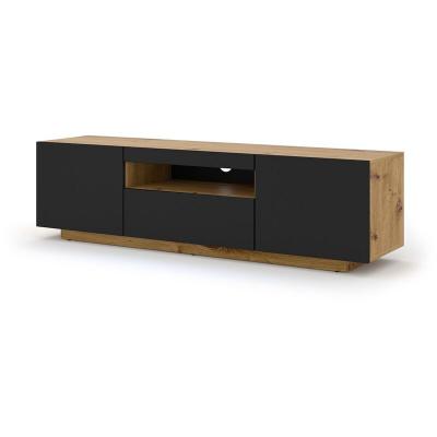 Meuble TV couleur ch&ecirc;ne et noir avec rangement fabriqu&eacute; en HDF et MDF Bim Furniture