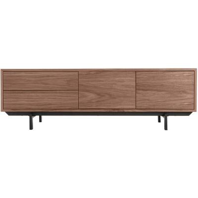 Meuble TV vintage en bois fonc&eacute; rangements ferm&eacute;s L160 cm MANNY