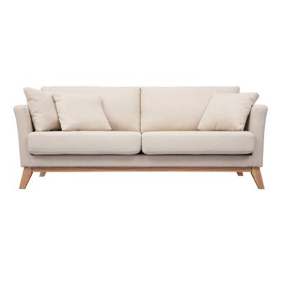 Canap&eacute; scandinave 3 places d&eacute;houssable beige et pieds bois OSLO