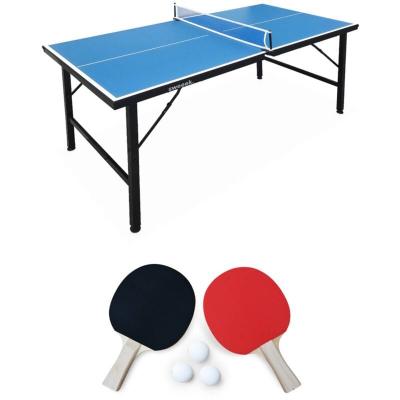Mini Table De Ping Pong 150x75cm - Table Pliable Indoor Bleue. Avec 4 Raquettes Et 6 Balles. Valise